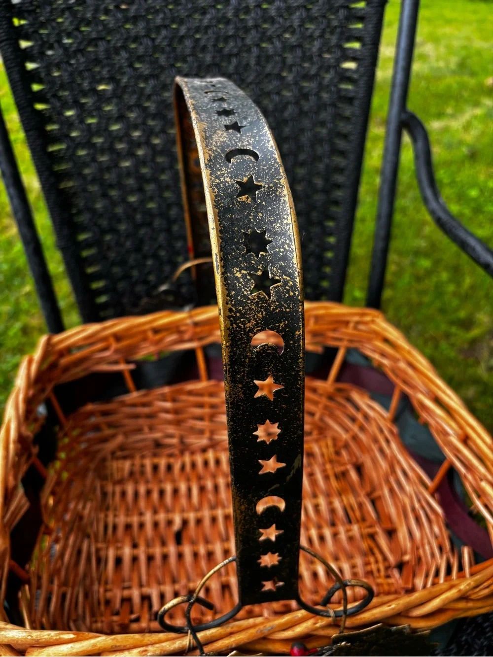 Rustic Wicker Basket with Black Handle and Berry Accents holiday Christmas